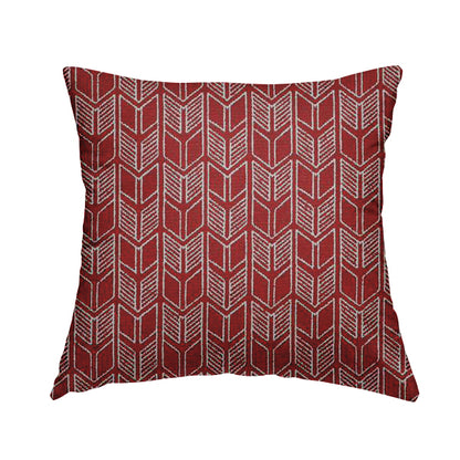 Piccadilly Collection Geometric Chevron Pattern Woven Upholstery Red Chenille Fabric JO-542 - Handmade Cushions