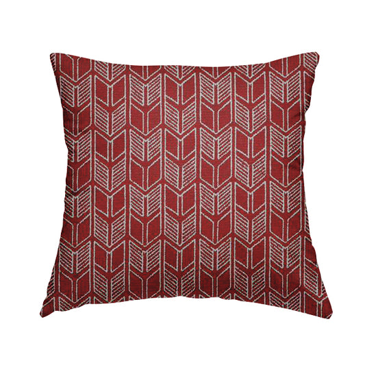 Piccadilly Collection Geometric Chevron Pattern Woven Upholstery Red Chenille Fabric JO-542 - Handmade Cushions