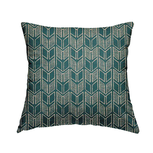 Piccadilly Collection Geometric Chevron Pattern Woven Upholstery Teal Chenille Fabric JO-545 - Handmade Cushions