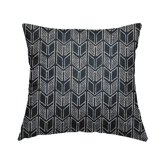 Piccadilly Collection Geometric Chevron Pattern Woven Upholstery Navy Blue Chenille Fabric JO-546 - Handmade Cushions