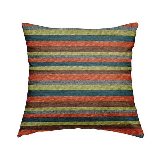 Enya Designer Soft Luxury Striped Fabric Orange Blue Green Colour Chenille JO-550 - Handmade Cushions