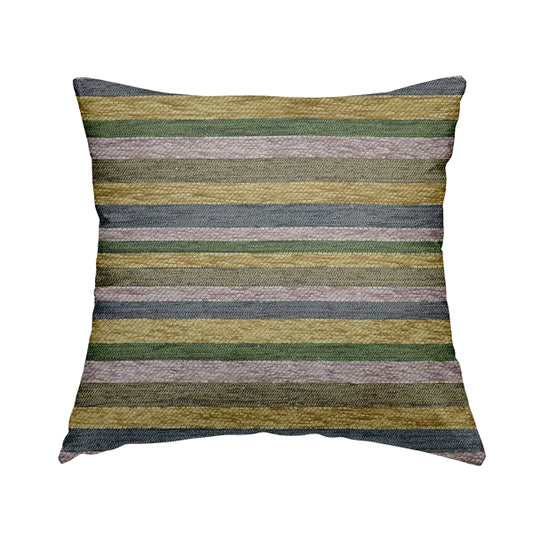 Enya Designer Soft Luxury Striped Fabric Lilac Yellow Green Colour Chenille JO-551 - Handmade Cushions