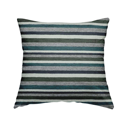 Enya Designer Soft Luxury Striped Fabric Blue Grey White Colour Chenille JO-552 - Handmade Cushions