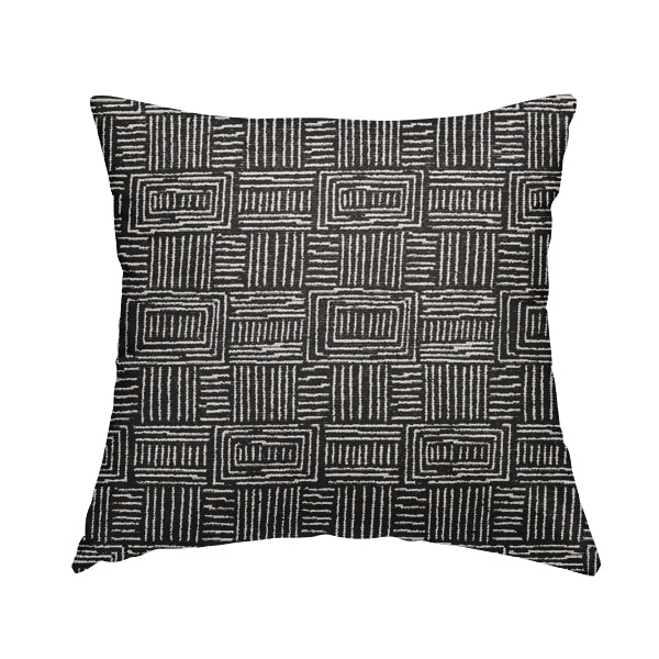 Piccadilly Collection Gingham Pattern Woven Upholstery Black Chenille Fabric JO-558 - Handmade Cushions