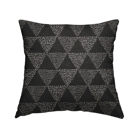 Piccadilly Collection Geometric Triangle Pattern Woven Upholstery Black Chenille Fabric JO-561 - Handmade Cushions