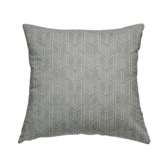 Piccadilly Collection Geometric Chevron Pattern Woven Upholstery Silver Chenille Fabric JO-563 - Handmade Cushions