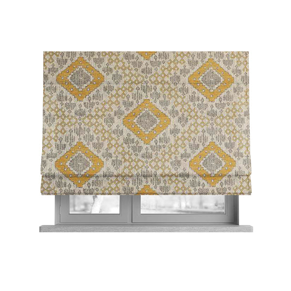 Atmosfera Quality Woven Geometric Inspired Pattern In Yellow Colour Fabric JO-574 - Roman Blinds