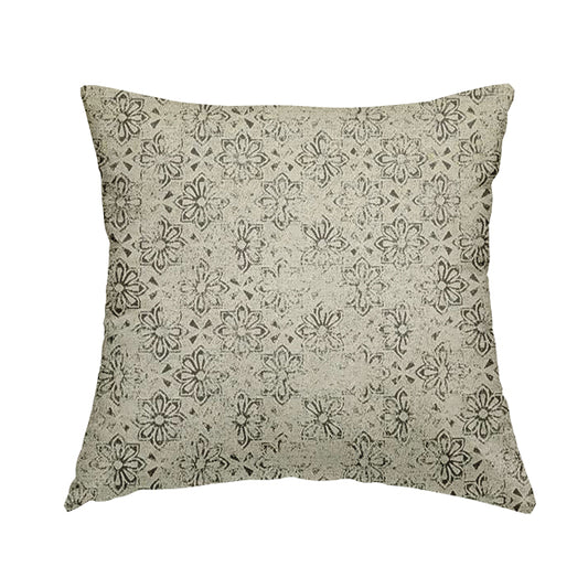Waterperry Collection Beige Silver Colour Small Damask Floral Pattern Soft Chenille Upholstery Fabric JO-582 - Handmade Cushions