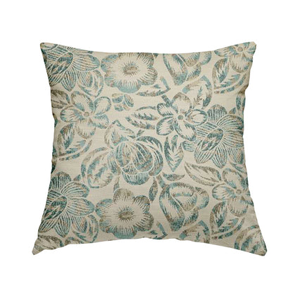 Arley Fabric Collection Woven Jacquard Floral Pattern Blue Beige Colour Chenille Fabric JO-585 - Handmade Cushions