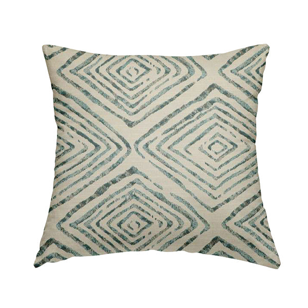 Arley Fabric Collection Woven Jacquard Geometric Pattern Blue Beige Colour Chenille Fabric JO-586 - Handmade Cushions