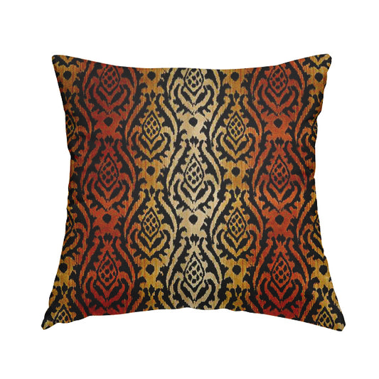 Ziani Designer Damask Pattern Velvet Soft Pattern In Orange Black Colour JO-589 - Handmade Cushions