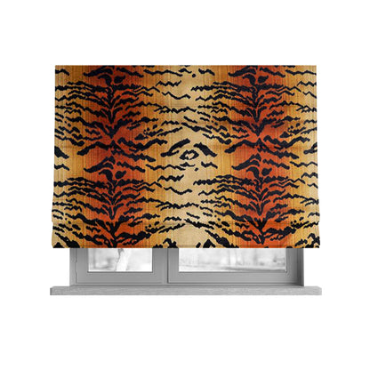 Ziani Bengal Tiger Striped Skin Animal Inspired Pattern Velvet In Orange Black Colour JO-592 - Roman Blinds