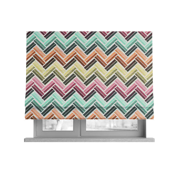 Carnival Living Fabric Collection Multi Colour Chevron Striped Pattern Upholstery Curtains Fabric JO-593 - Roman Blinds