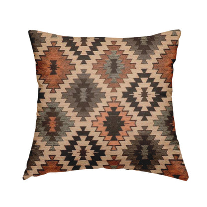 Mirador Aztec Medallion Pattern In Orange Colour Chenille Fabrics JO-598 - Handmade Cushions