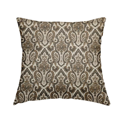 Fantasque Damask Pattern White Brown Chenille Fabric JO-607 - Handmade Cushions