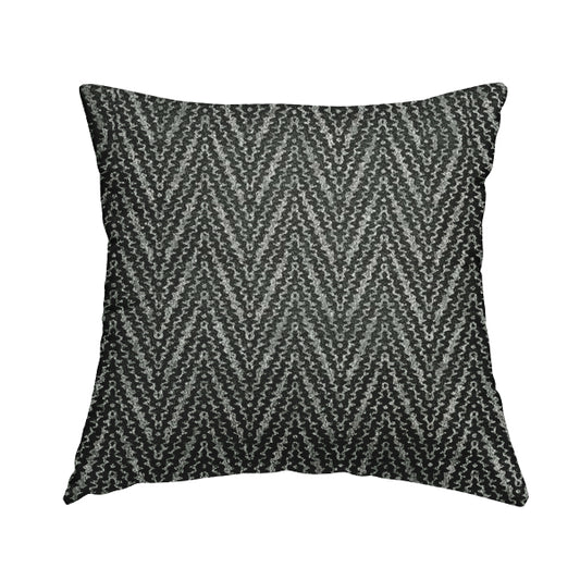 Lomasi Metallic Tones Fabric Black Silver Thin Chevron Striped Designer Furnishing Fabric JO-609 - Handmade Cushions