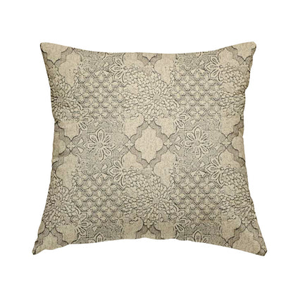 Waterperry Collection Beige Silver Colour Spanish Inspired Medallion Pattern Soft Chenille Upholstery Fabric JO-613 - Handmade Cushions