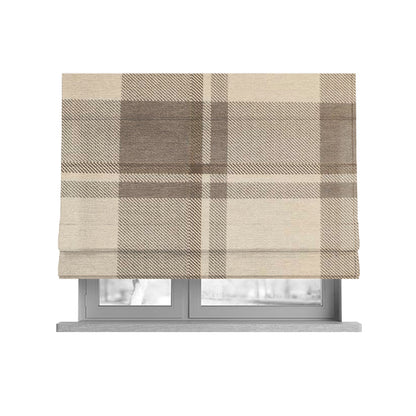 Highland Collection Checked Tartan Beige Brown Colour Soft Jacquard Woven Chenille Fabric JO-617 - Roman Blinds