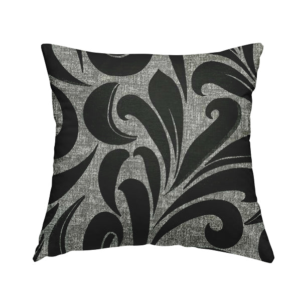 Black Silver Coloured Floral Pattern Soft Chenille Upholstery Fabric JO-618 - Handmade Cushions