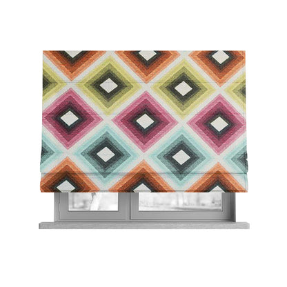 Carnival Living Fabric Collection Multi Colour Geometric Large Cube Pattern Upholstery Curtains Fabric JO-630 - Roman Blinds