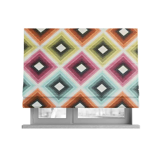 Carnival Living Fabric Collection Multi Colour Geometric Large Cube Pattern Upholstery Curtains Fabric JO-630 - Roman Blinds