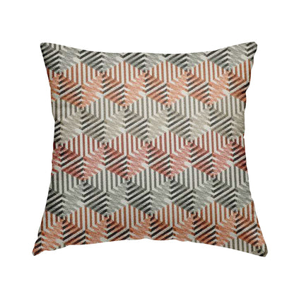 Rhythm Fabrics Collection 3D Effect Geometric Pattern In Red Orange Grey Colour Chenille Upholstery Fabric JO-633 - Handmade Cushions