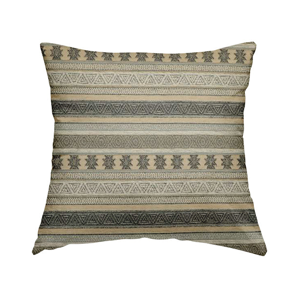 Mirador Medallion Striped Pattern In Grey Beige Colour Chenille Fabrics JO-636 - Handmade Cushions