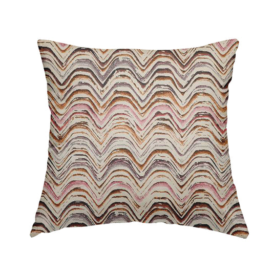 Rhythm Fabrics Collection Funky Waves Pattern Pink Purple Orange Colour Chenille Upholstery Fabric JO-639 - Handmade Cushions