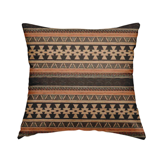 Mirador Aztec Striped Pattern In Orange Colour Chenille Fabrics JO-640 - Handmade Cushions