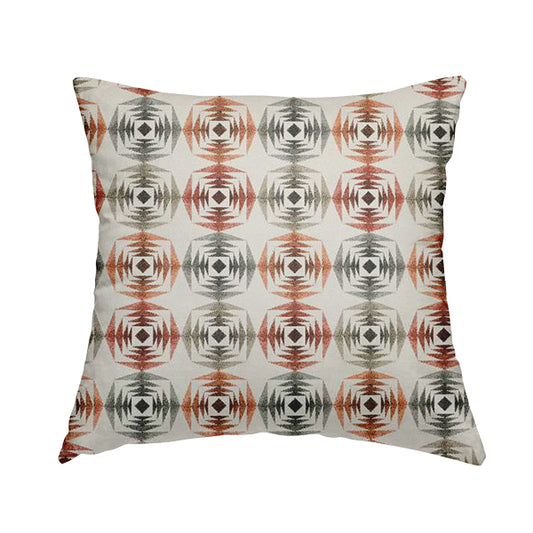 Rhythm Fabrics Collection Large Sharp Geometric Pattern In Red Orange Grey Colour Chenille Upholstery Fabric JO-641 - Handmade Cushions