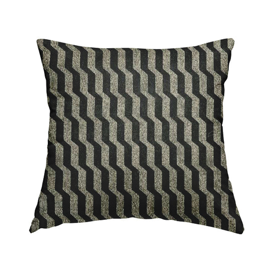 Lomasi Metallic Tones Fabric Silver Black Colour Geometric Striped Pattern Furnishing Fabric JO-645 - Handmade Cushions