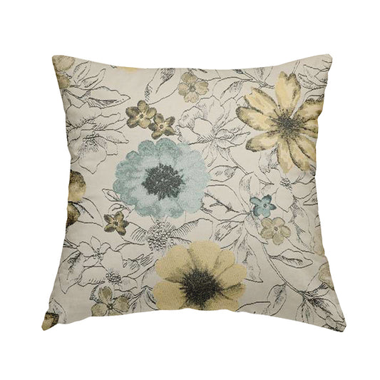 Rhythm Fabrics Collection Floral Pattern Blue Colour Chenille Upholstery Fabric JO-646 - Handmade Cushions