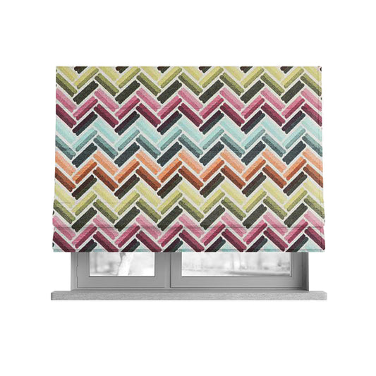 Carnival Living Fabric Collection Multi Colour Chevron Striped Pattern Upholstery Curtains Fabric JO-653 - Roman Blinds