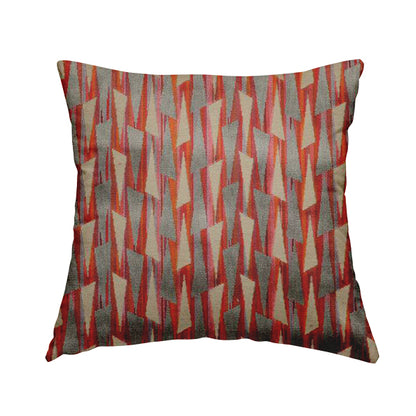 Ziani Modern Geometric Pattern Velvet Grey Red Colour JO-654 - Handmade Cushions