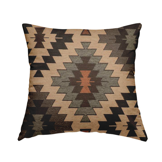 Mirador Aztec Designer Pattern In Orange Colour Chenille Fabrics JO-656 - Handmade Cushions