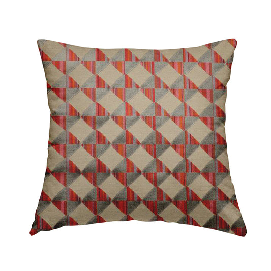 Ziani Modern Geometric Pattern Velvet Grey Red Colour JO-657 - Handmade Cushions