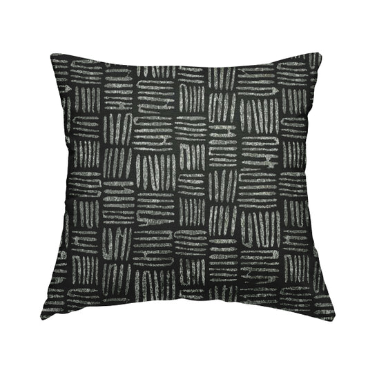 Lomasi Metallic Tones Fabric Black Silver Striped Pattern Interior Upholstery Fabric JO-672 - Handmade Cushions