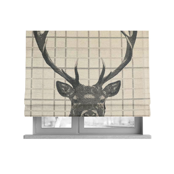 Stag Head Pattern Beige Brown Colour Soft Jacquard Woven Chenille Fabric JO-678 - Roman Blinds