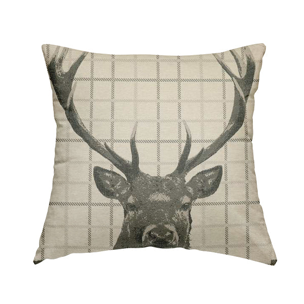 Stag Head Pattern Beige Brown Colour Soft Jacquard Woven Chenille Fabric JO-678 - Handmade Cushions