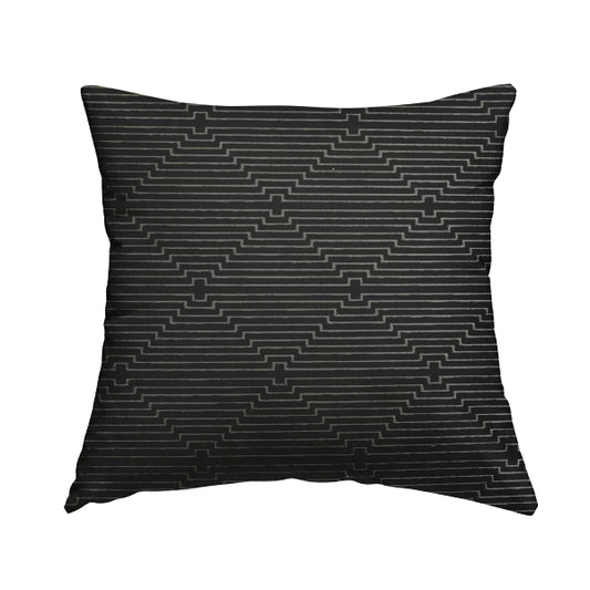 Vegas Black Gold Shine Effect Striped Pattern Soft Chenille Upholstery Fabric JO-681 - Handmade Cushions