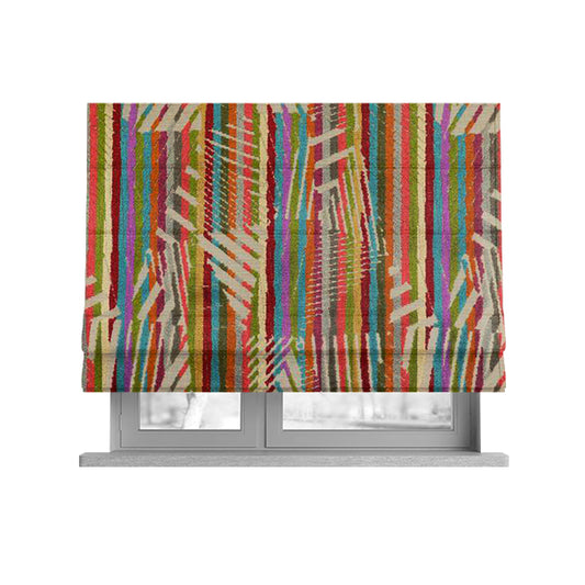Amazilia Velvet Collection Multi Coloured Geometric Abstract Pattern Soft Velvet Upholstery Fabric JO-682 - Roman Blinds
