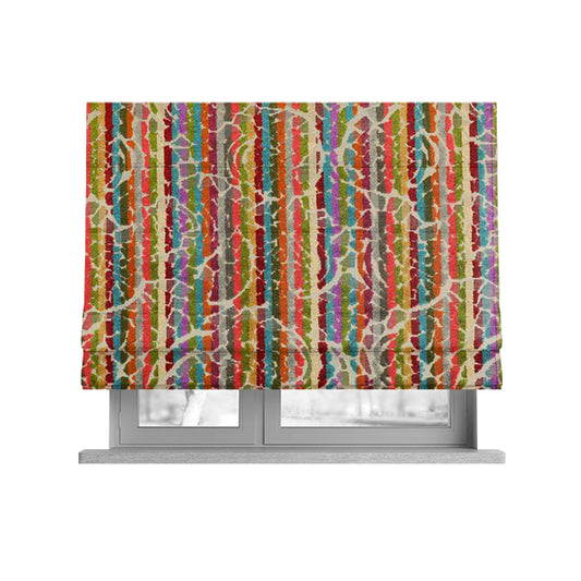 Amazilia Velvet Collection Multi Coloured Geometric Floral Pattern Soft Velvet Upholstery Fabric JO-684 - Roman Blinds