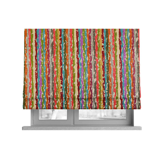 Amazilia Velvet Collection Multi Coloured Geometric Abstract Striped Pattern Soft Velvet Upholstery Fabric JO-687 - Roman Blinds