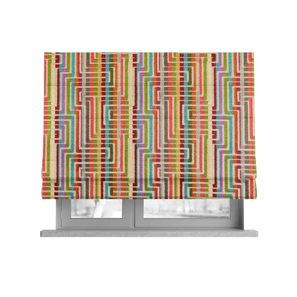 Amazilia Velvet Collection Multi Coloured Maze Pattern Soft Velvet Upholstery Fabric JO-689 - Roman Blinds