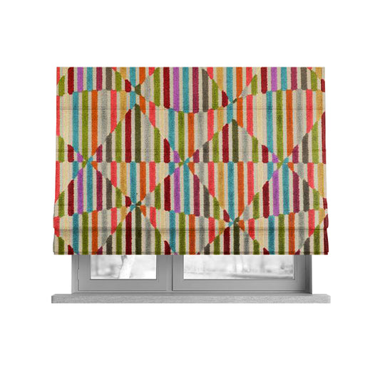 Amazilia Velvet Collection Multi Coloured Geometric Shape Pattern Soft Velvet Upholstery Fabric JO-691 - Roman Blinds