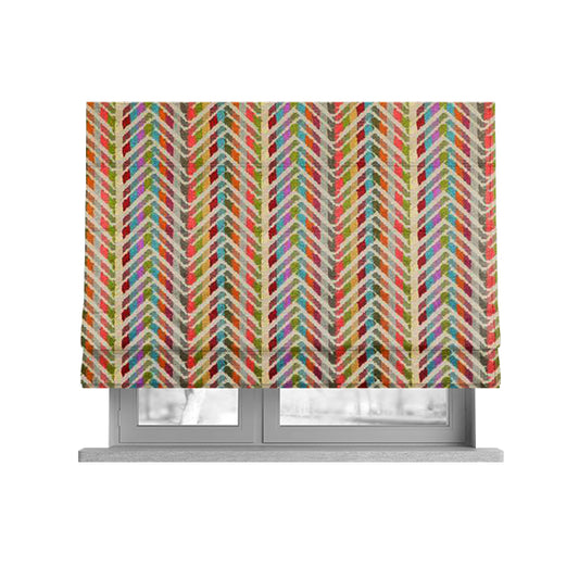 Amazilia Velvet Collection Multi Coloured Chevron Pattern Soft Velvet Upholstery Fabric JO-692 - Roman Blinds