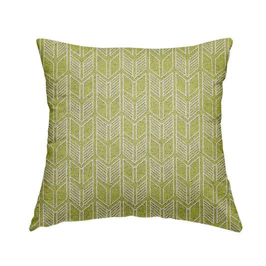 Piccadilly Collection Geometric Chevron Pattern Woven Upholstery Green White Chenille Fabric JO-695 - Handmade Cushions