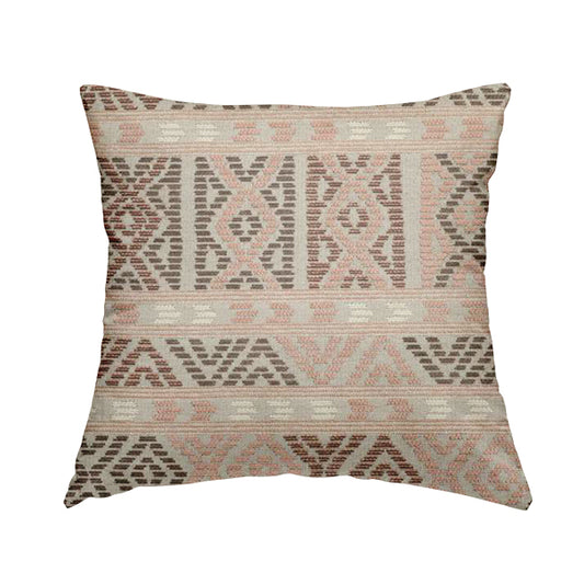 Tribal Aztec Pattern Pink Brown Chenille Upholstery Fabric JO-702 - Handmade Cushions