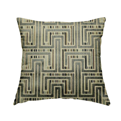 Maze Striped Grey Velvet Geometric Pattern Upholstery Fabric JO-703 - Handmade Cushions