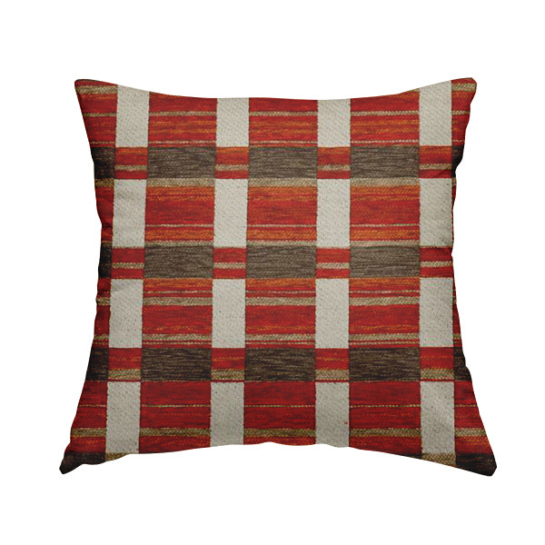 Modern Geometric Block Pattern Red Orange Brown Chenille Upholstery Fabric JO-705 - Handmade Cushions